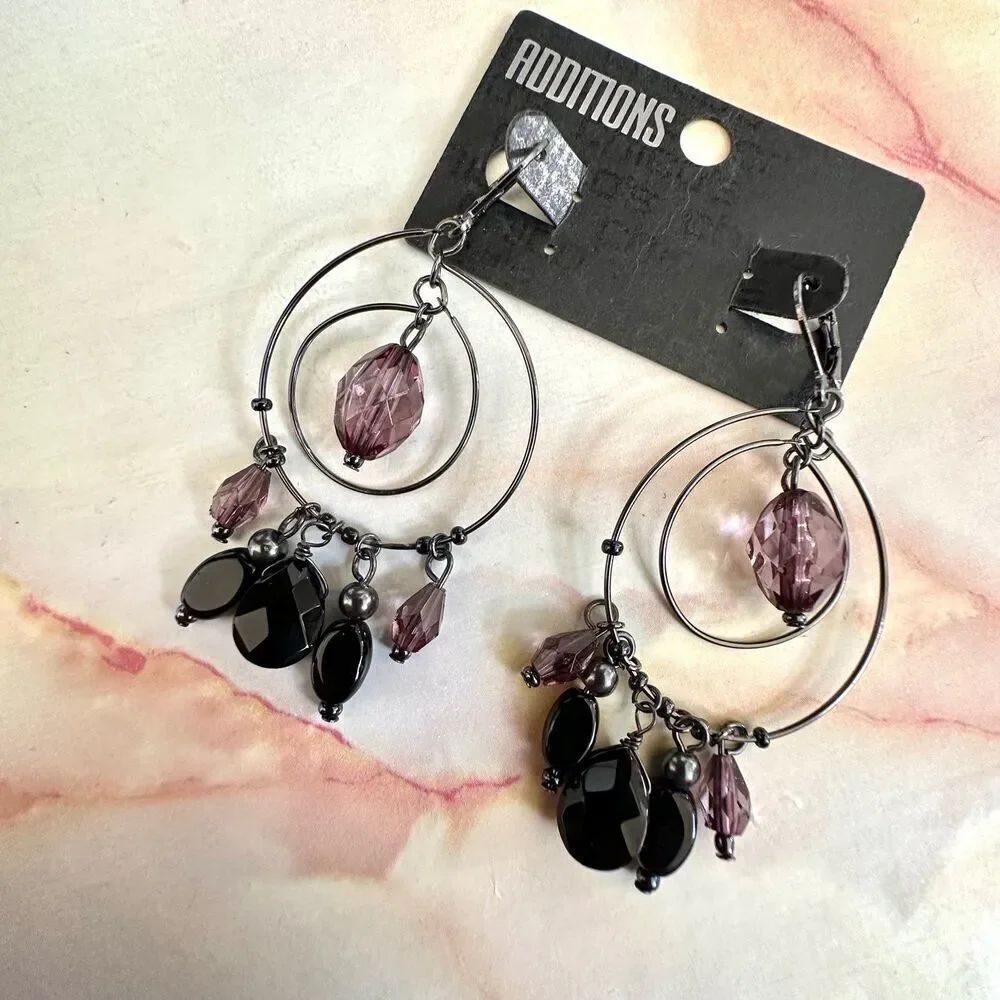 Chico’s Additions black and purple circle beaded earrings
